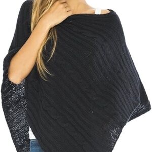 Melanie Lyne Boxy Deep Blue Knit Poncho Turtleneck Asymmetrical Hem OS